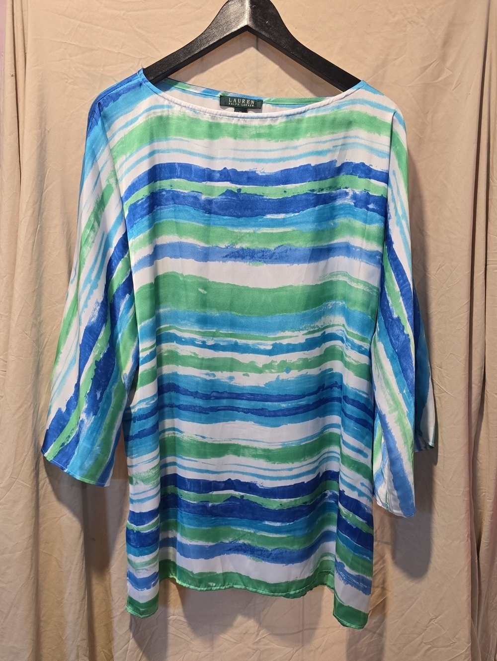 Lauren Ralph Lauren Blue & Green Striped Tunic Top